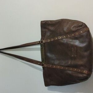 Patricia Nash Benvenuto Chocolate Brown Leather Convertible Tote Stud Purse Xl